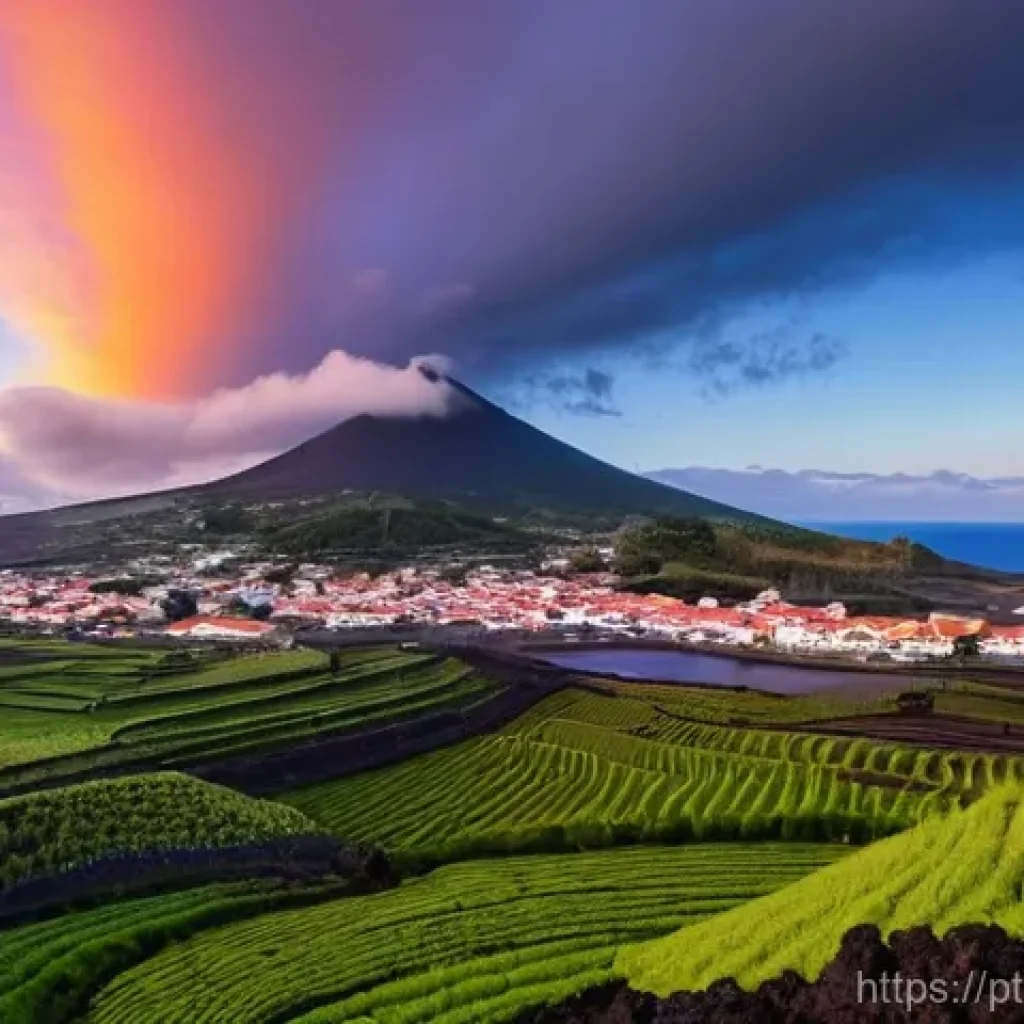 화산 지역의 미스터리한 이야기 - **Azorean Volcanic Legacy: The Mistérios**
A panoramic, dramatic twilight scene over the Azorean...