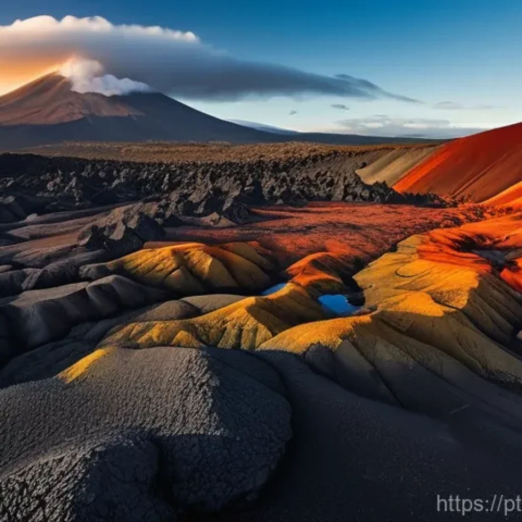 화산 탐험의 매력적인 코스 - **Prompt 1: Majestic Volcanic Panorama**
"A lone adventurer, dressed in full, modern trekking ge...
