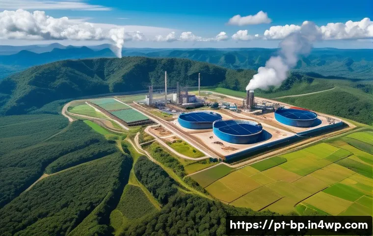 지열 지역의 역사적 투자 - A detailed aerial view of a modern binary geothermal power plant located in Caldas Novas, Brazil, su...
