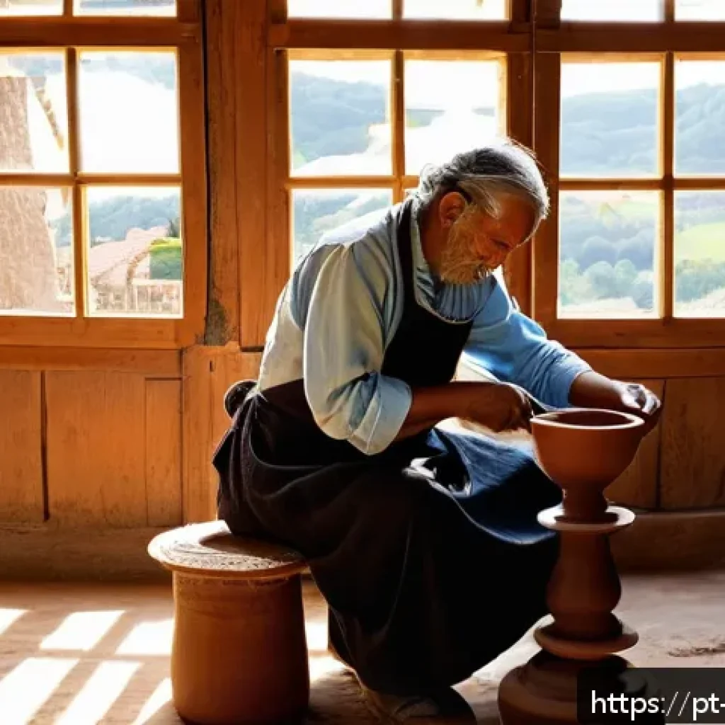 지열 지역의 전통 공예 체험 - A skilled artisan shaping traditional pottery on a spinning wheel in a sunlit workshop in Caldas da ...