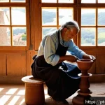 Home 20 지열 지역의 전통 공예 체험 - A skilled artisan shaping traditional pottery on a spinning wheel in a sunlit workshop in Caldas da ...