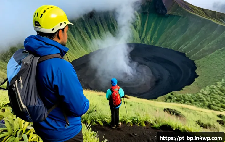 Home 17 안전한 화산 투어를 위한 팁 - Photorealistic early-morning volcano safety briefing in the Azores, Portugal: a local guide in a bri...